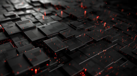 Abstract black and red cubes background. 3d render illustration, 3d illustration.の素材