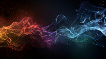 Abstract colorful smoke wave on dark background. Vector illustration for your designの素材