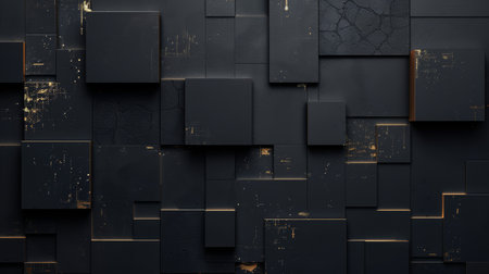 Black and gold geometric background. 3d rendering, 3d illustration.の素材