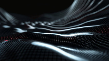 3d rendering of abstract digital technology wave with glowing particles. Futuristic shape.の素材