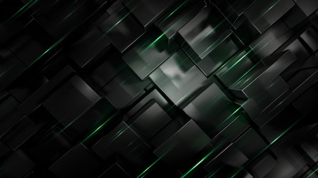 Abstract black and green technology background, 3d render. Computer digital drawing.の素材