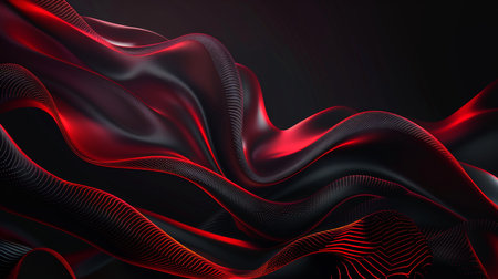 3d render, abstract wavy background, black and red linesの素材