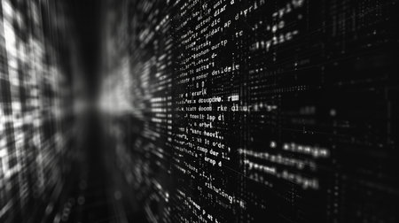 Binary code on a black background. The concept of hacking and computer security.の素材