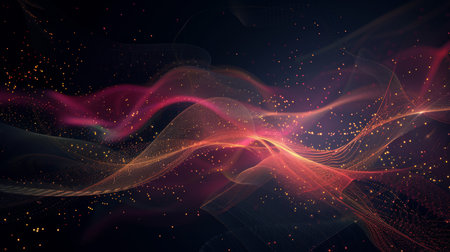 Abstract background with flowing particles and lines. Futuristic technology style.の素材