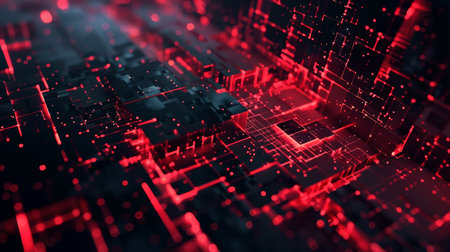 Abstract technology background with circuit board and red lights. 3d renderingの素材
