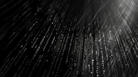 Abstract binary code on black background. Computer generated 3D photo rendering.の素材