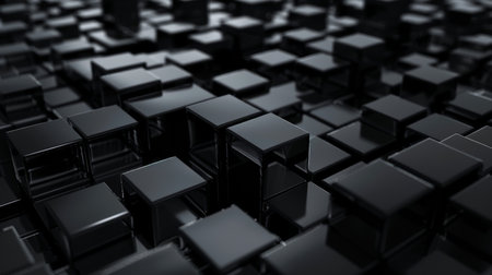 Abstract 3d render of black cubes background. Futuristic technology style.の素材