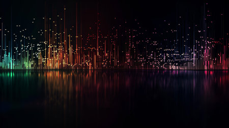 abstract colorful digital equalizer on dark background, futuristic technology conceptの素材