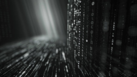 Futuristic technology wave with binary code. Big data visualization.の素材