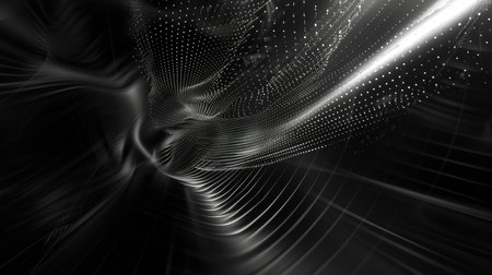 3d rendering of abstract technology digital background. Beautiful wave with glowing particles.の素材