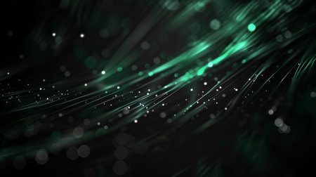 3d illustration of abstract background with glowing particles in black and greenの素材