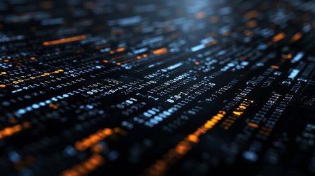 3d rendering of binary code in front of a dark background.の素材