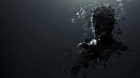 3D rendering of a female silhouette on a dark background with water splashesの素材