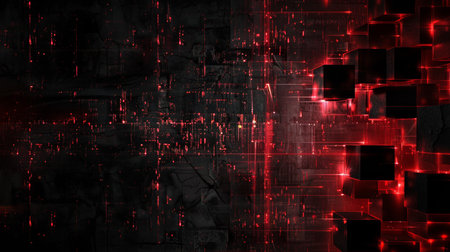 Abstract technology background. Red and black color. 3D illustration.の素材