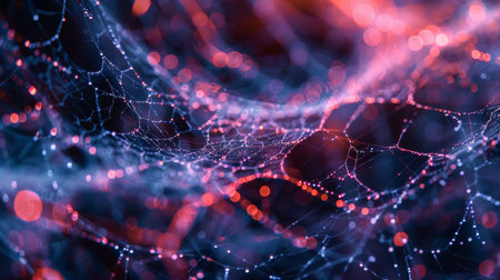 Abstract 3d rendering of chaotic particles in space. Futuristic background with depth of field and bokeh effect.の素材