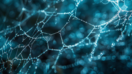 Spider web with dew drops close up. Abstract background for designの素材