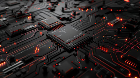 Circuit board futuristic technology background. 3d rendering illustration of circuit board.の素材
