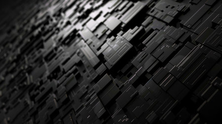 Black abstract background with cubes, 3d render illustration, square imageの素材