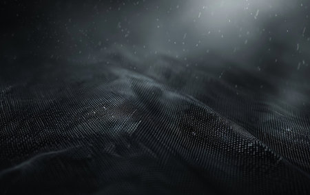 Black fabric with drops of water. Abstract background. 3d renderingの素材
