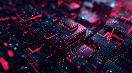 3d illustration of abstract technology background with circuit board. 3d renderingの素材