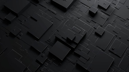 Abstract technological background made of black cubes. 3d render illustration.の素材