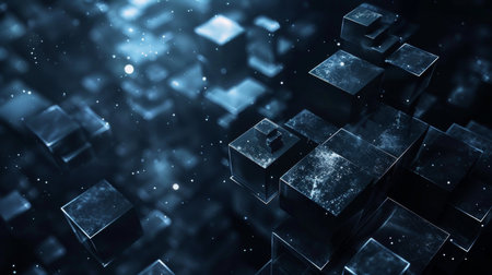 Abstract 3d rendering of chaotic particles. Futuristic background with cubes.の素材