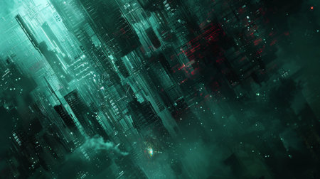 Futuristic technology city with glowing lines and particles. 3D renderingの素材