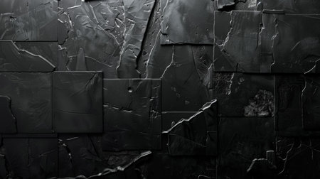 Black cracked wall texture. Abstract background for design. Black and white.の素材
