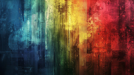 Grunge rainbow flag painted on wooden wall. Abstract grunge background.の素材