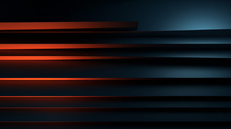 Abstract blue and orange stripes on dark background. 3D Renderingの素材