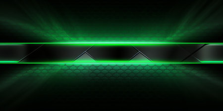 abstract technology background with hexagons and green lights, vector illustrationの素材