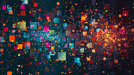 Abstract colorful background with squares. 3d rendering, 3d illustration.の素材