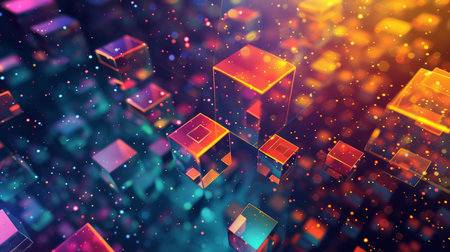 Abstract 3d rendering of chaotic colorful cubes. Futuristic background.の素材
