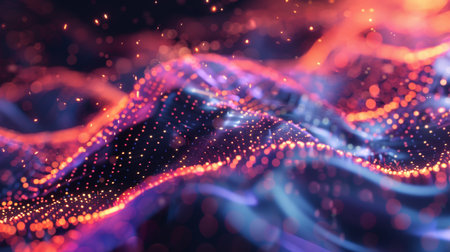 3d rendering of abstract wave particles with depth of field and bokeh effectの素材