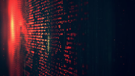 Red matrix digital background. Abstract cyberspace concept. 3D Renderingの素材