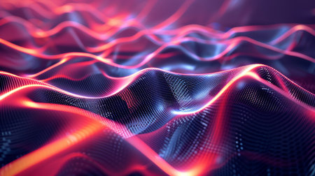 3d rendering of abstract wave particles with depth of field and bokeh lightsの素材
