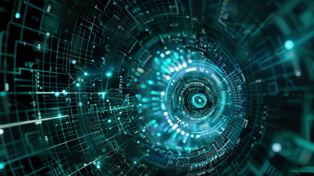 Futuristic digital technology background. 3d rendering toned imageの素材