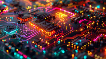 Circuit board close-up. Technology background. 3d renderingの素材