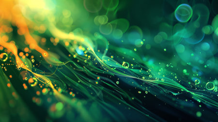 abstract background with green bokeh defocused lights and starsの素材