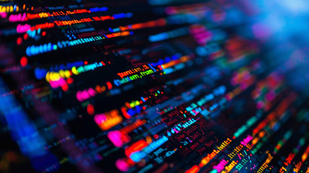 Abstract background of programming code on computer screen. Programming and coding conceptの素材