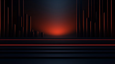 Abstract dark background with red neon lines. 3d rendering, 3d illustration.の素材