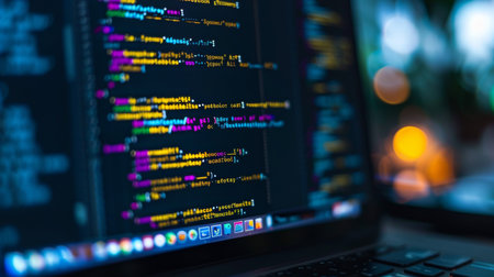 Programming code on the laptop screen. The concept of programming and coding.の素材