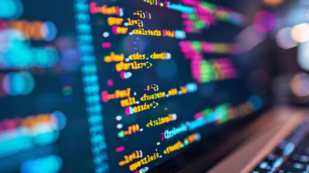 Programming code on computer monitor. Software development and programming concept.の素材