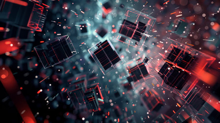 Abstract 3d rendering of chaotic particles. Futuristic background with cubes.の素材