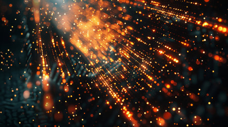 3d rendering of glowing particles in space with depth of field and bokeh. Futuristic background with depth of field and bokeh effect. Big data visualization.の素材