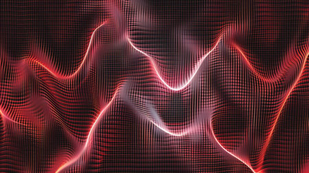 Abstract red background with dynamic particles. 3d rendering, 3d illustration.の素材