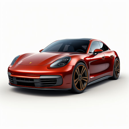 Modern sports car on a white background with a shadow on the groundの素材