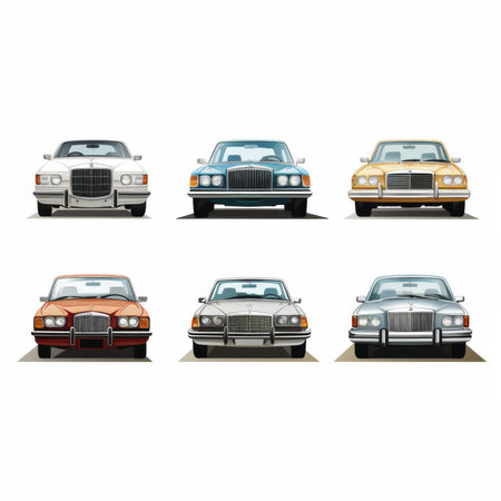 Set of classic cars isolated on a white background. Vector illustration.の素材