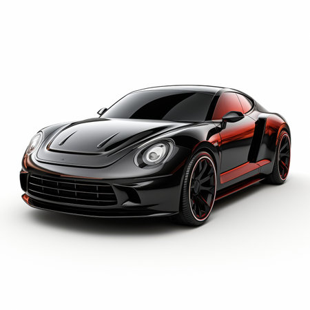 Modern black sports car on a white background. 3D Illustrationの素材