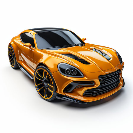 Modern orange sports concept car on white background. 3d render imageの素材